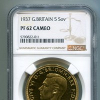 Gran Bretagna, Giorgio VI (1937-1952): 5 sterline 1937 (Spink#4074), in slab NGC PF62 Cameo