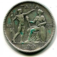 Vittorio Emanuele III (1900-1943): 20 lire 1927-VI "Littore" (Gigante#36)