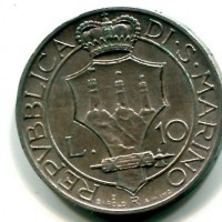 San Marino: 1935, 10 lire (Gigante#13), con cartellino di provenienza Crippa
