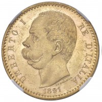 Umberto I (1878-1900): 50 lire 1891 (Gigante#8), 414 pezzi coniati, in slab NGC MS61