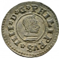 Spagna, Filippo IV (1621-1665): 16 maravedis 1664-Siviglia (Calicò#1570), grammi 4.01. Bel ritratto