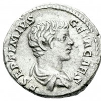 Geta (209-211 d.C.): denario, coniato da Cesare (200-202) "PONTIF COS" (RIC#34; RSC#104), grammi 3.37