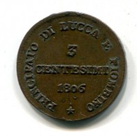 Lucca, Elisa Bonaparte e Felice Baciocchi (1805-1814): 3 centesimi 1806 (Gigante#12)