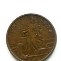 Vittorio Emanuele III (1900-1943): 1 cent. 1908 "Italia su Prora" (Gigante#312)
