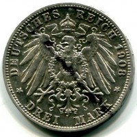 Germania, Prussia, Guglielmo II (1888-1918): 3 marchi 1908-A (KM#527)
