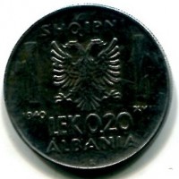 Albania, Vittorio Emanuele III (1939-1943): 0,20 lek 1940-XVIII (Gigante#13)
