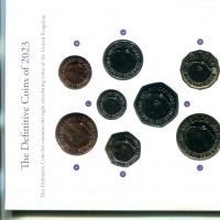 Gran Bretagna, Carlo III (dal 2022): serie di 8 monete. Sul dritto il volto di Re Carlo III