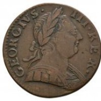 Gran Bretagna, Giorgio III (1760-1820): "evasion" 1/2 penny 1776 (CGCC CH-1776B2), grammi 7,69. Si tratta di una contraffazione coeva, nessun 1/2 penny venne ufficialmente emesso in quell'anno quindi di evitava il reato di falsificazione