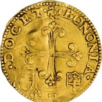 Bologna, Clemente VII (1523-1534): scudo d'oro (Muntoni#104), segno di piegatura