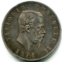 Vittorio Emanuele II (1861-1878): 5 lire 1874-Mi (Gigante#48), colpetti
