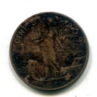 Vittorio Emanuele III (1900-1943): 5 cent. 1909 "Italia su prora" (Gigante#258), macchie
