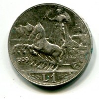 Vittorio Emanuele III (1900-1943): 1 lira 1909 "Quadriga Veloce"(Gigante#133)