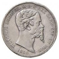 Vittorio Emanuele II (1849-1861): 1 lira 1855-To (Gigante#68), colpo al bordo ma moneta rarissima