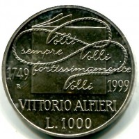 Repubblica Italiana: 2000, 1000 lire "V. Alfieri" (Gigante#427), da confezione zecca
