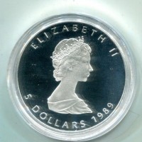 Canada, Elisabetta II (1952-2022): 5 dollari 1989 "Maple Leaf" -Oncia-Proof-, in cofanetto
