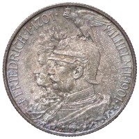 Germania, Prussia, Guglielmo II (1888-1918): 2 marchi 1901 (KM#525), conservazione eccezionale con delicata patina iridescente