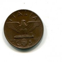 Vittorio Emanuele III (1900-1943): 5 cent. 1938-XVI "Impero" (Gigante#206), rame parzialmente rosso