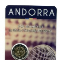 Andorra 2016: 2 euro "25° Anniversario della Televisione e radiod'Andorra" nella coincard ufficiale