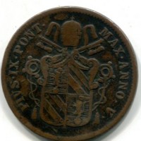 Bologna, Pio IX (1846-1870): 1 baiocco 1851-V (Gigante#229), ondulato