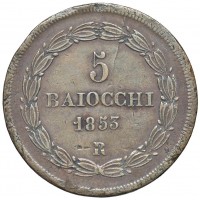 Roma, Pio IX (1846-1870): 5 baiocchi 1853-VII (Gigante#182), colpetti