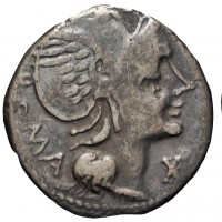 Flaminia, L.Flaminius Chilo (109-108 a.C.): denario (Crawford#302/1), grammi 3.79, mm 18