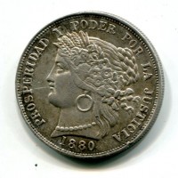 Perù, Repubblica (dal 1822): 5 pesetas 1880 (KM#201.1)