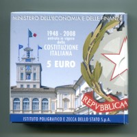 Italia 2008: 5 euro "Costituzione Italiana", nella confezione originale, tiratura 9.000 pezzi