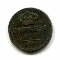 Napoli, Ferdinando II (1830-1859): 2 tornesi 1842 (Gigante#238), colpi al bordo