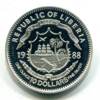 Liberia: 10 dollari 1988 "J. Kennedy" (KM#54)
