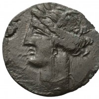 Sardo-Puniche (264-241 a.C.): bronzo di tipo C, pallino sotto al mento del cavallo (Piras#74; SngCOP#193; HGC,2#1667; Forteleoni#5; Acquaro#5), grammi 14,30, mm 27.5x29