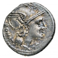 Flaminia, L.Flaminus Cilo (108-109 a.C.): denario (Crawford#302/1; Babelon, Flaminiaa#1), grammi 3,87, Bellissima patina iridescente