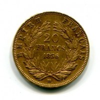 Francia, Napoleone III (1852-1870): 20 franchi 1856-BB (Gadoury#1061)
