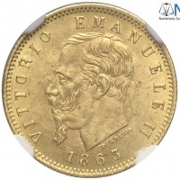 Vittorio Emanuele II (1861-1878): 5 lire 1863-To (Gigante#29), in slab NGC MS63