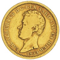 Carlo Alberto (1831-1849): 10 lire 1833-Ge (Gigante#46), soli 1550 pezzi coniati