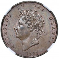 Gran Bretagna, Giorgio IV (1820-1830): 1/2 penny 1827 (Spink,430#3824), in slab NGC MS65 BN