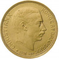 Danimarca, Cristiano X (1912-1947): 20 kroner 1916 (Friedberg#299), grammi 8.96