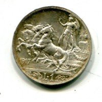 Vittorio Emanuele III (1900-1943): 1 lira 1917 "Quadriga Briosa" (Gigante#131), patina
