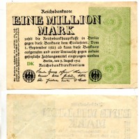 Germania: 1 milioni di marchi 09-08-1923, filigrana: piccoli cerchi (Pick#10a)
