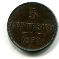 Milano, Francesco Giuseppe (1848-1866): 5 centesimi 1852
