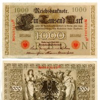 Germania: 1000 marchi 21-04-1910 (Pick#44b), seriale di sette cifre rosso
