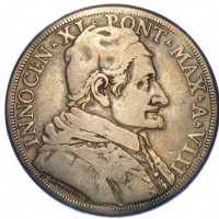 Roma, Innocenzo XI (1676-1689): piastra anno VIII (Muntoni#31; CNI#31; MIR#2020/6), grammi 31.11, mm 44.26